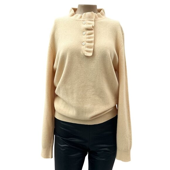 Vintage Pringle Scotland Lamaine Wool Mockneck Ruffle Button Pullover Sweater M - Picture 1 of 11